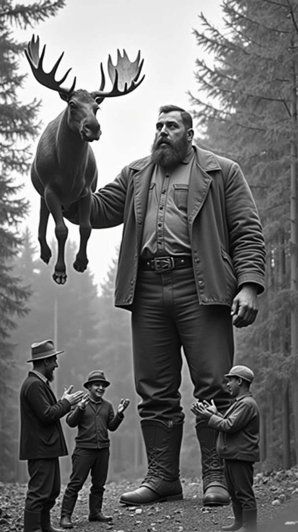 A man holds a moose with one hand