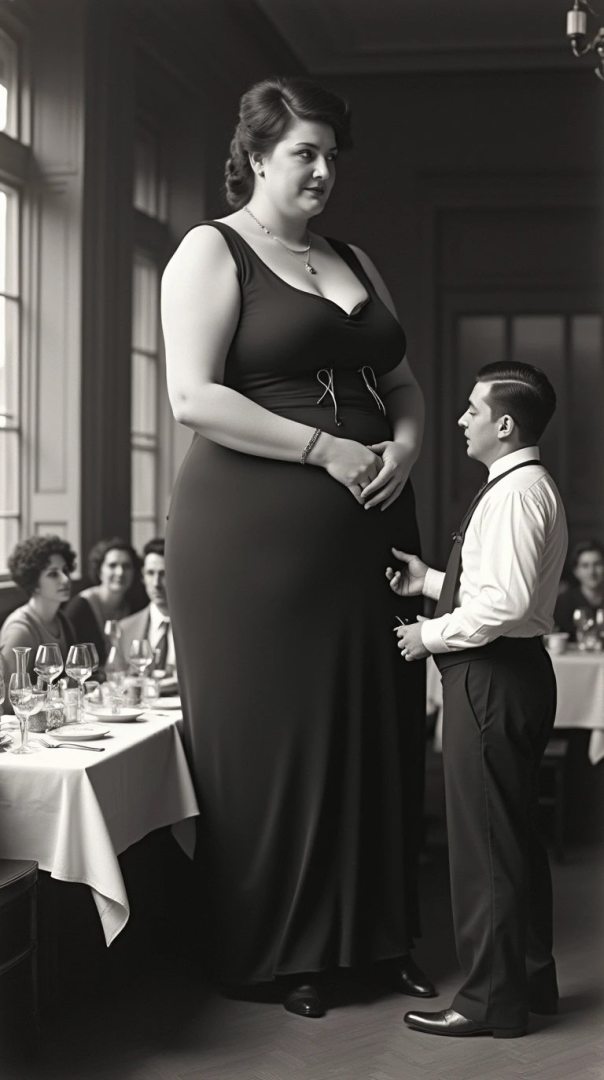 A woman with a lush figure in a restaurant