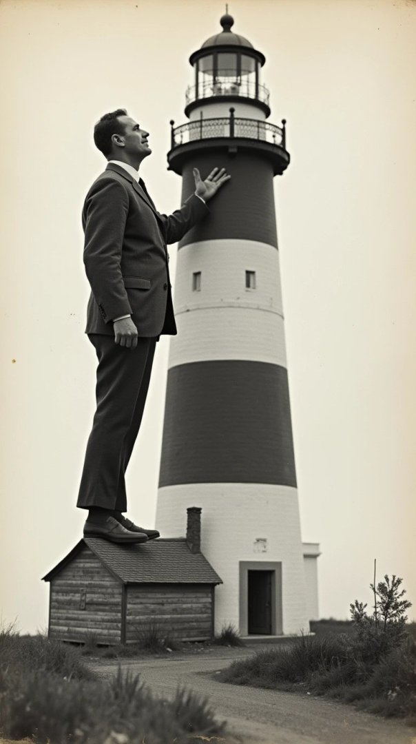 Big man admiring the lighthouse