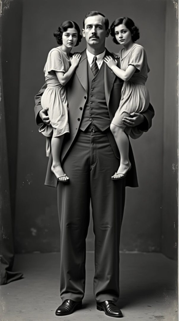 An intelligent man is photographed with two girls