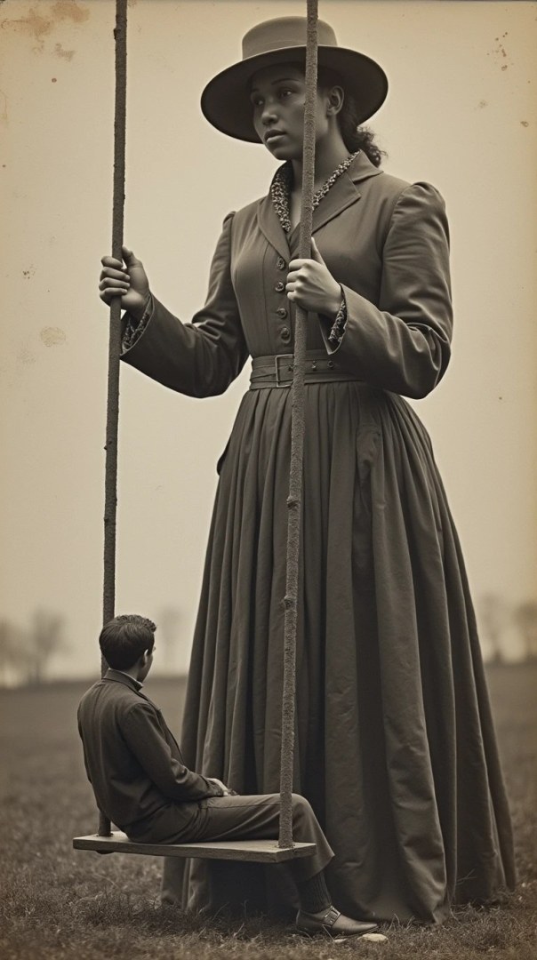 A woman is swinging a swing