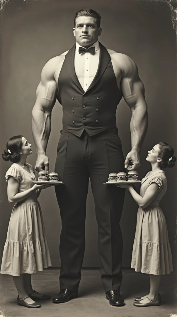 A man with huge biceps is offered a meal