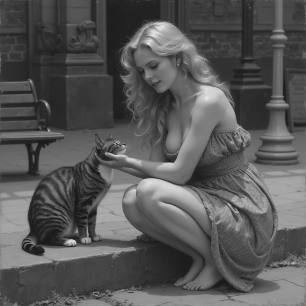 The blonde fondled the cat