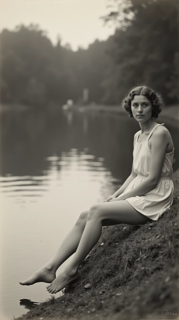 A modest girl with bare feet