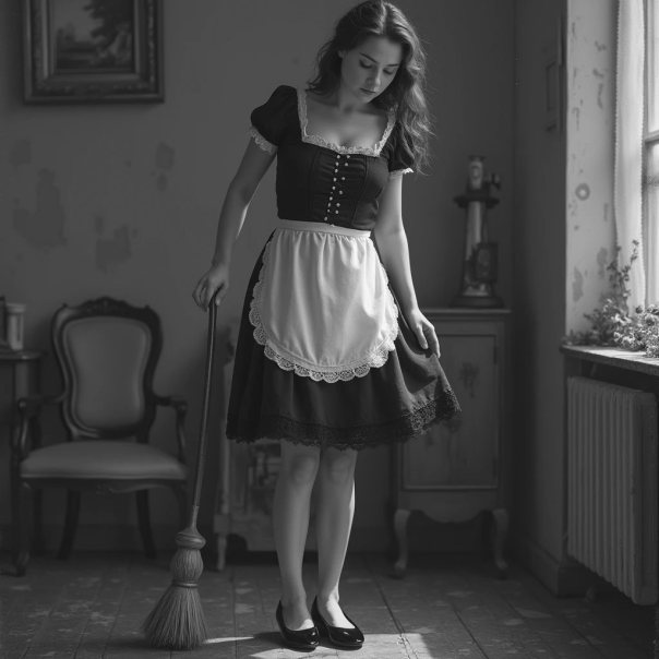 A housewife with a broom