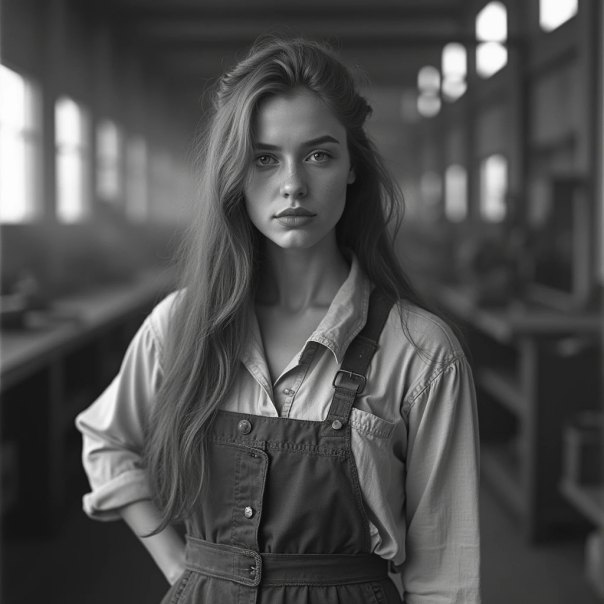 The girl works in a factory