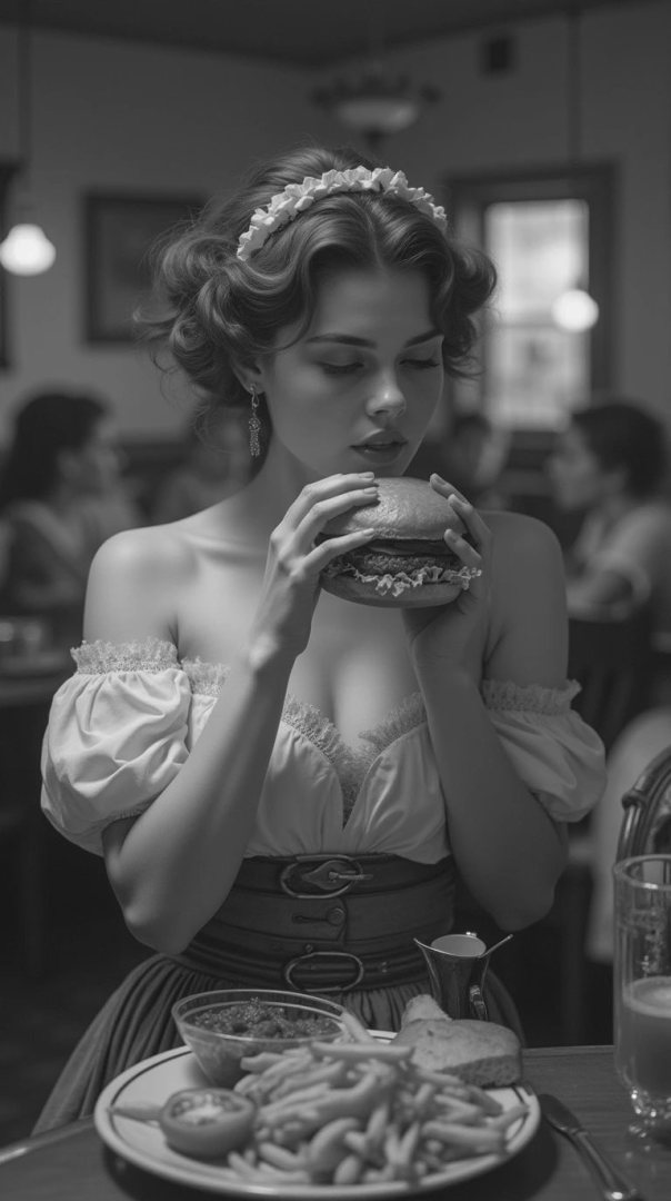 Pretty girl eating a hamburger