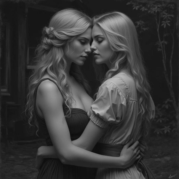 Two blondes hugging