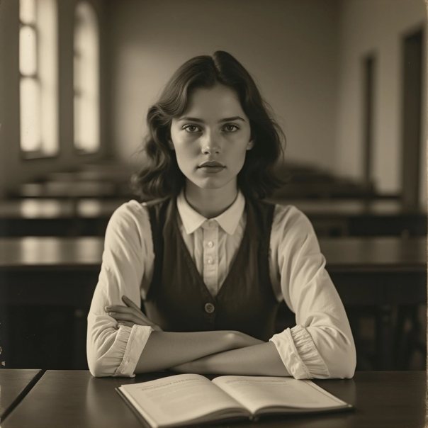 Modestly dressed girl at the table